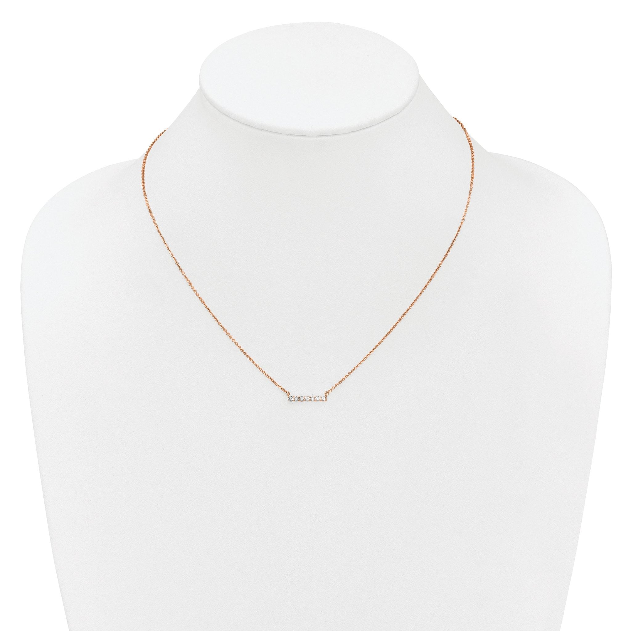 14k Rose Gold 1/4 carat Lab Grown Diamond VS/SI+ G+ Complete 18 inch Bar Necklace