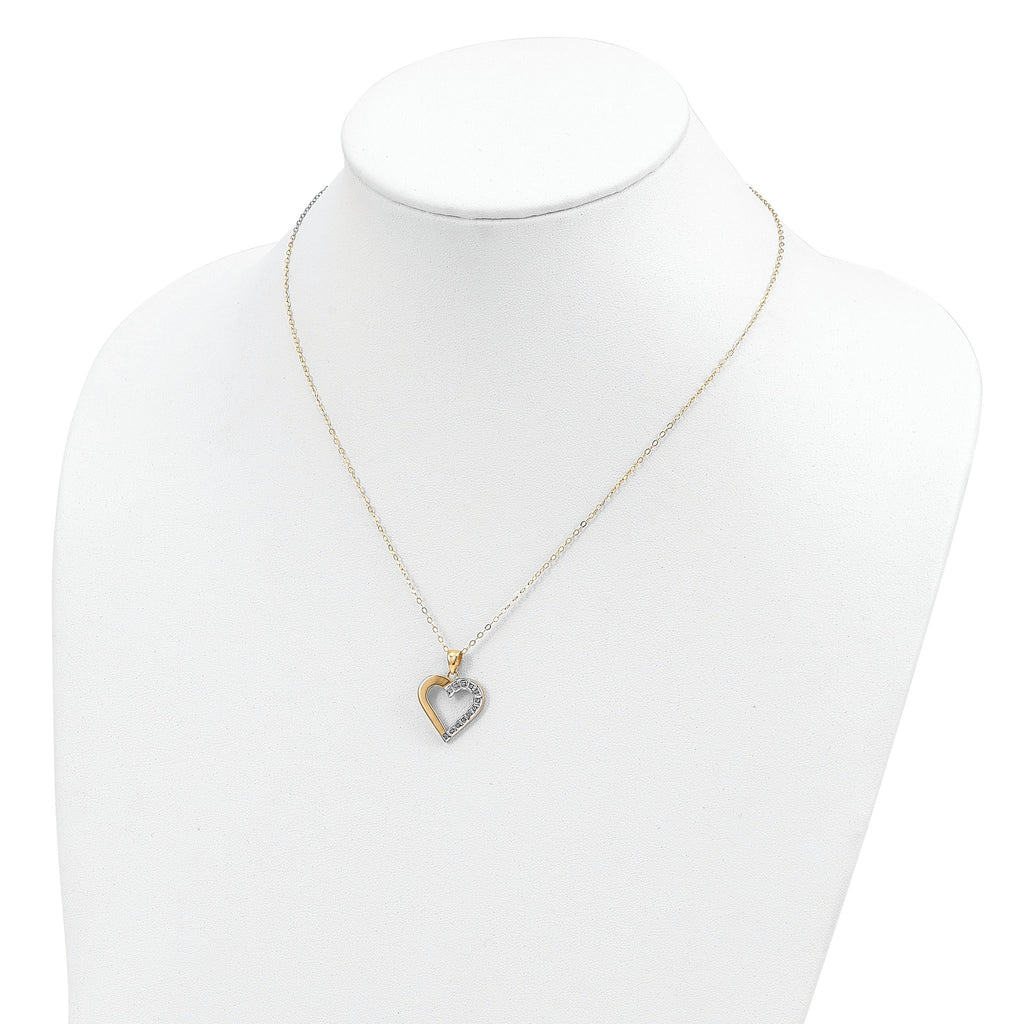Sterling Silver 18K Gold-Plated Diamond Heart Necklace with Polished Finish