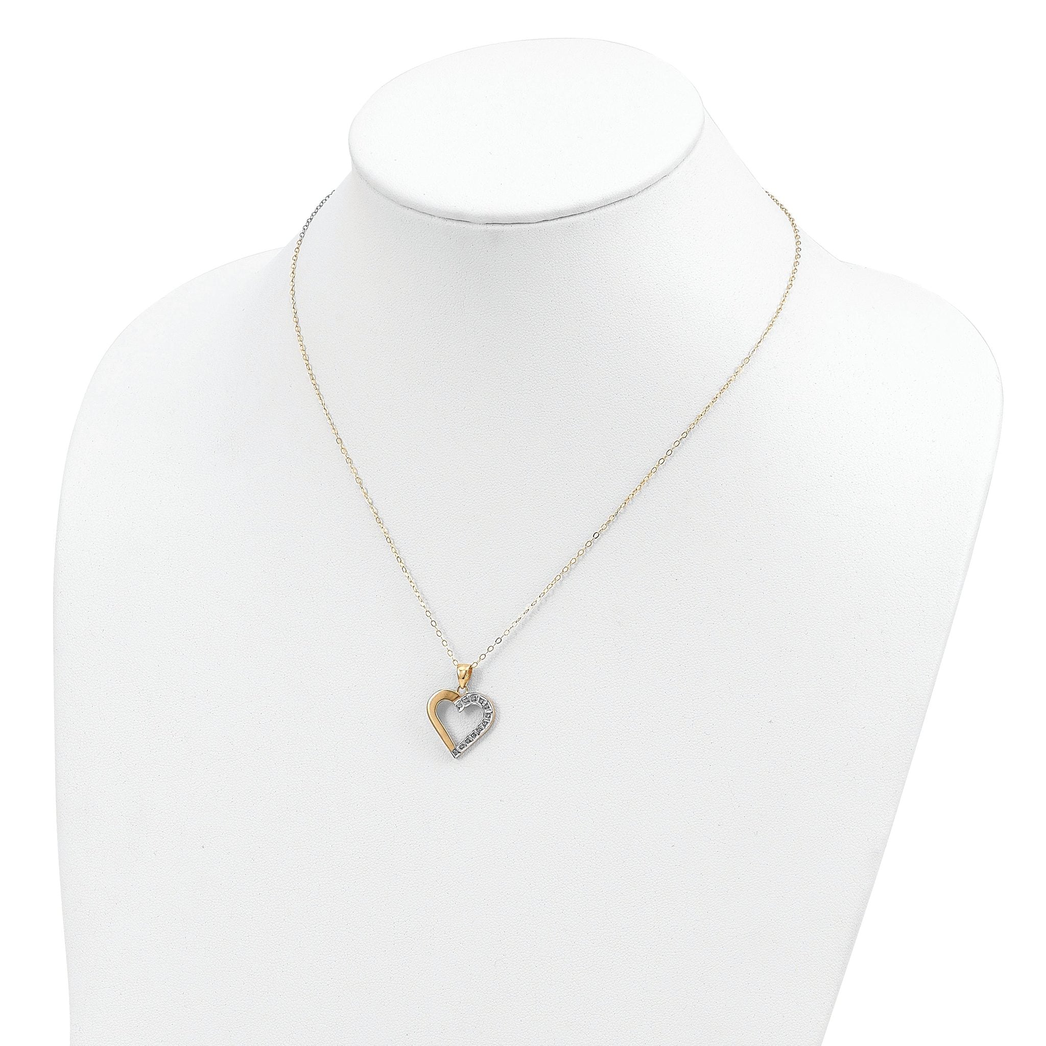 Sterling Silver 18K Gold-Plated Diamond Heart Necklace with Polished Finish