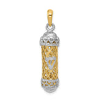 14K Two-Tone Gold 3D Mezuzah Pendant with Polished Shin Charm