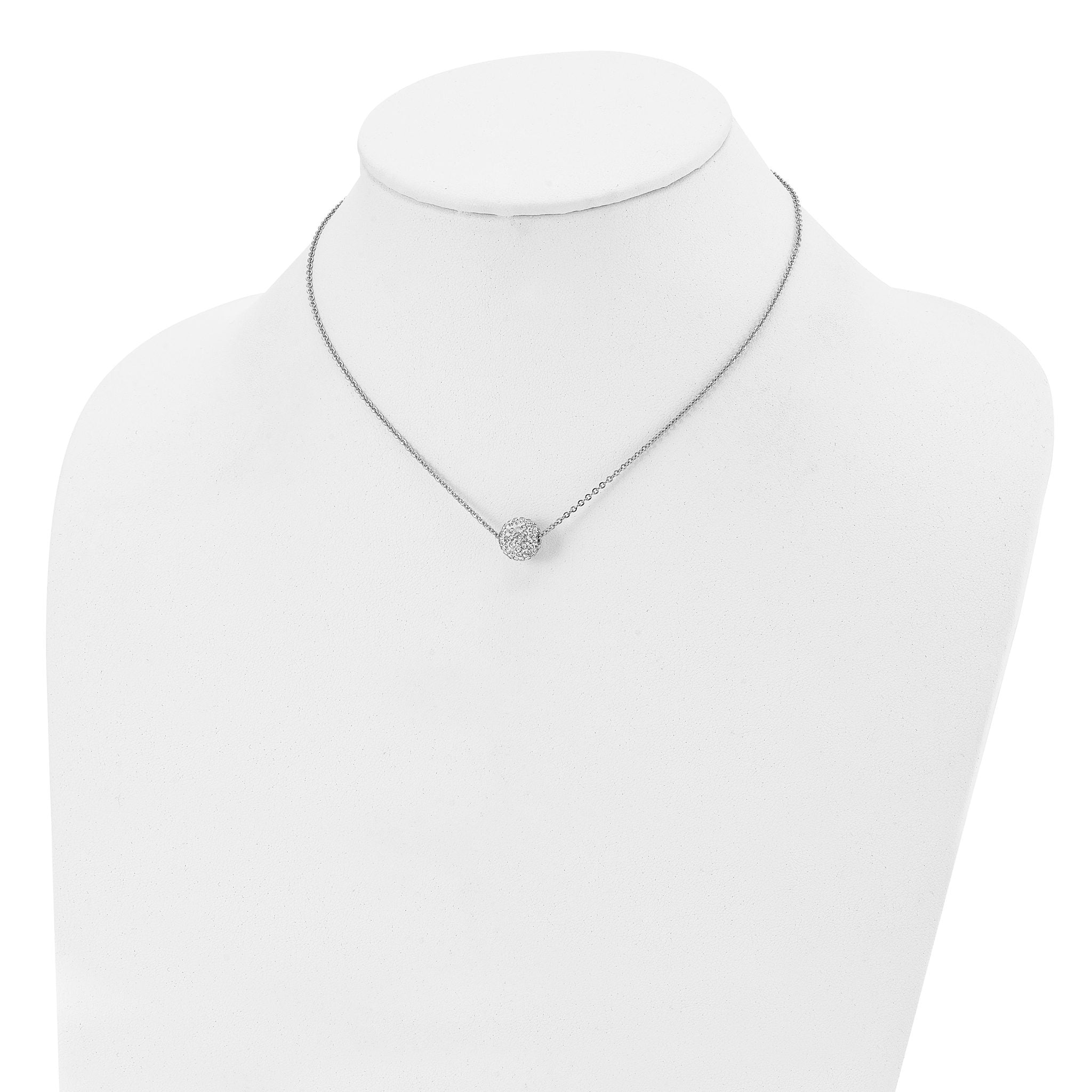 Stainless Steel Polished White Enamel w/Crystals 16in w/2in ext Necklace