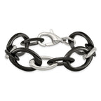Stainless Steel Polished with Black Ceramic Open Link Bracelet