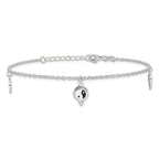 Sterling Silver Heart/YinYang/Peace Sign 8 inch Plus 1 inch Extender - Total 9 inch Anklet