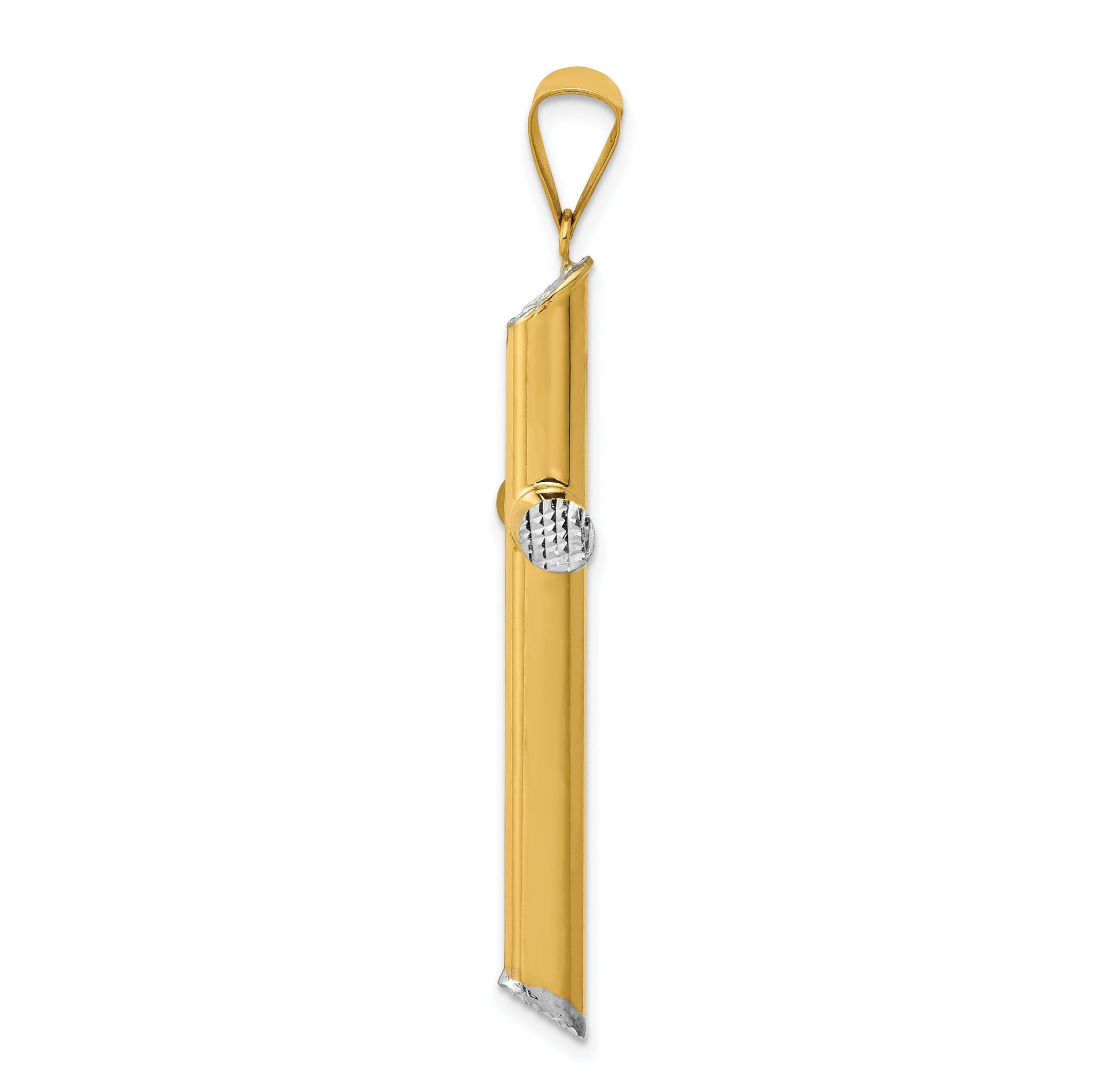14K Gold and Rhodium 3D Hollow Diamond-Cut Cross Pendant Elegant Design Secondary image