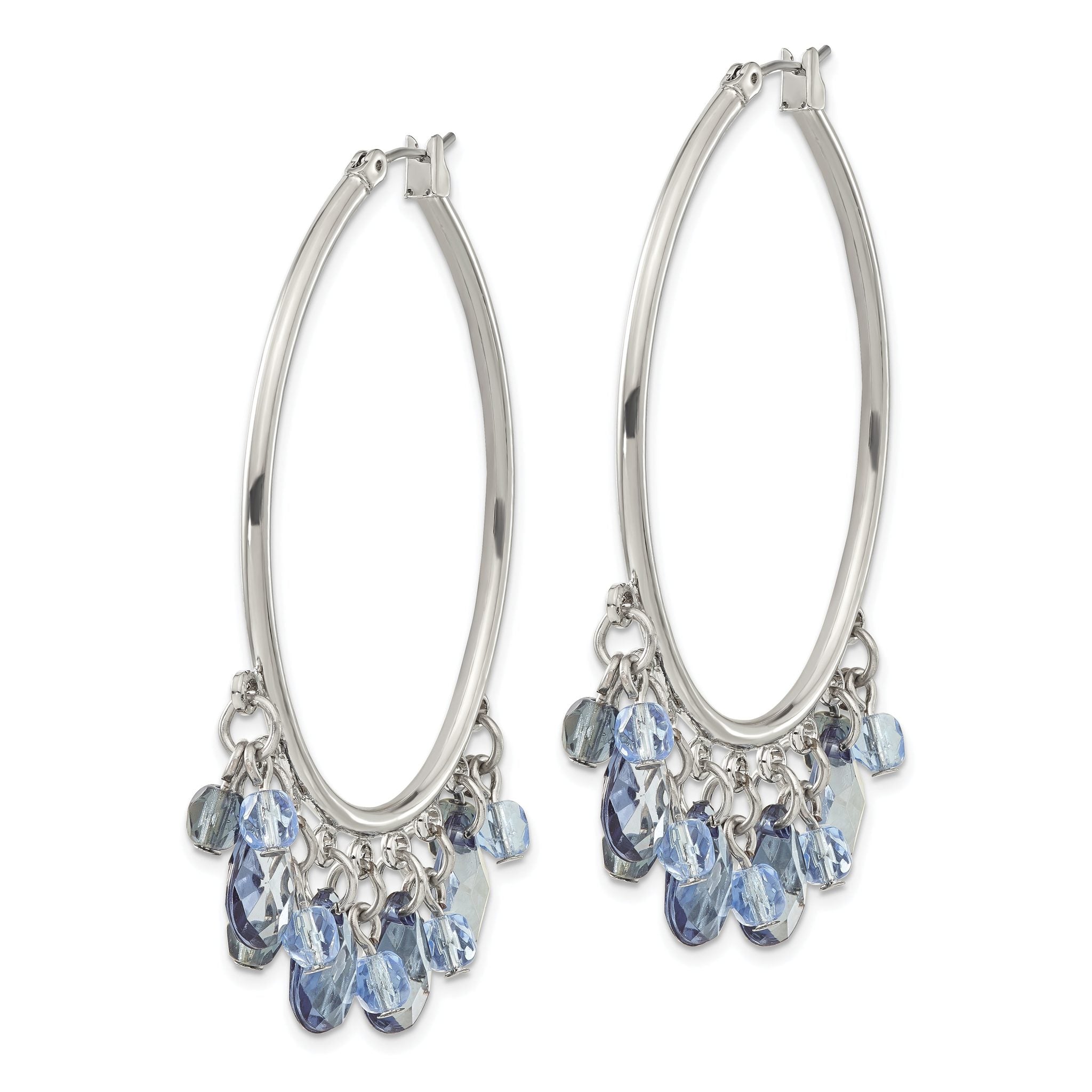 1928 Jewelry Silver-tone Light and Dark Blue Faceted Crystal Danble Hoop Earrings Secondary image