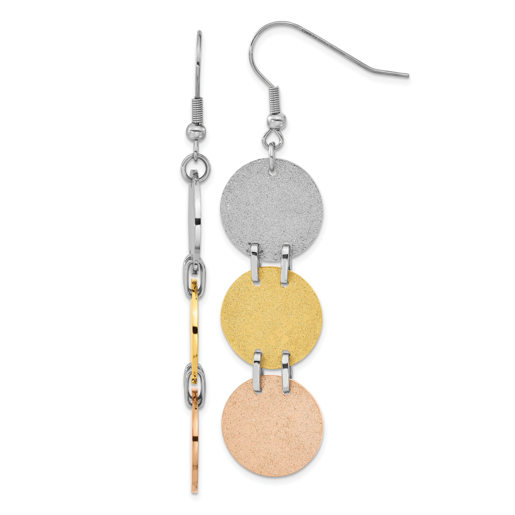 Stainless Steel Multi-Color Polished & Laser Design Drop Dangle Earrings for Women