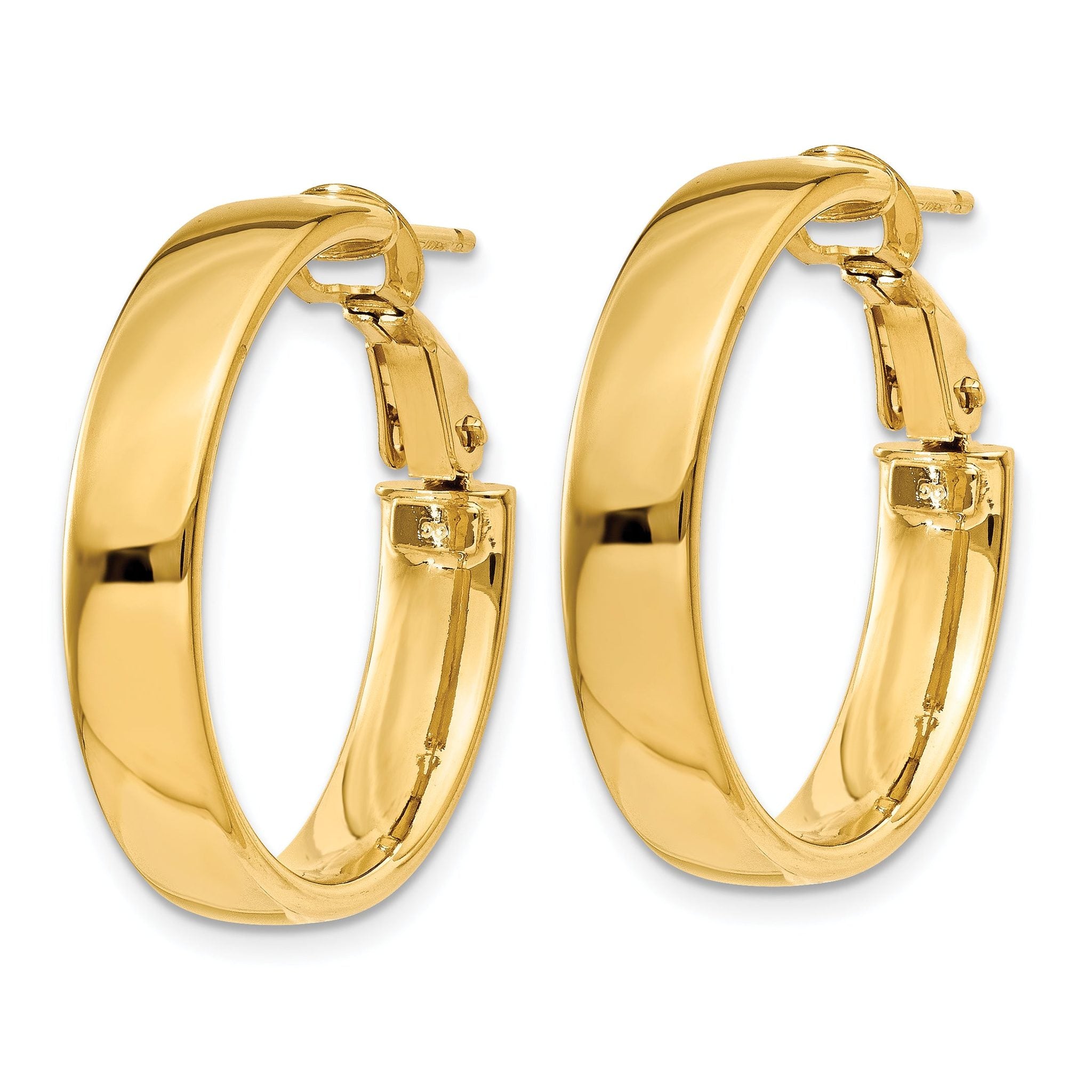 14K Gold 5mm Polished Hoop Earrings with Omega Back Closure Elegant Hollow Design Secondary image