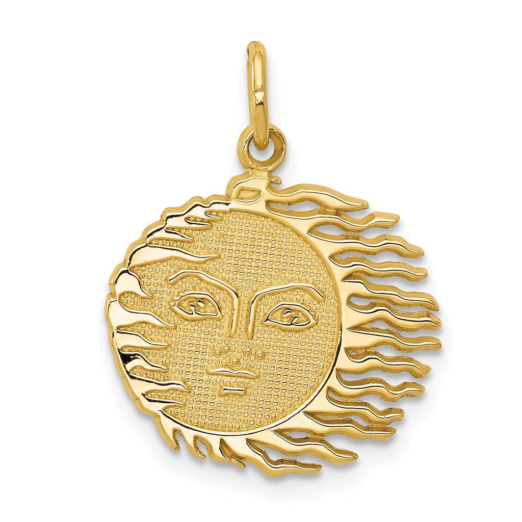 14K Gold Flaming Sun Charm with Polished Textured Design