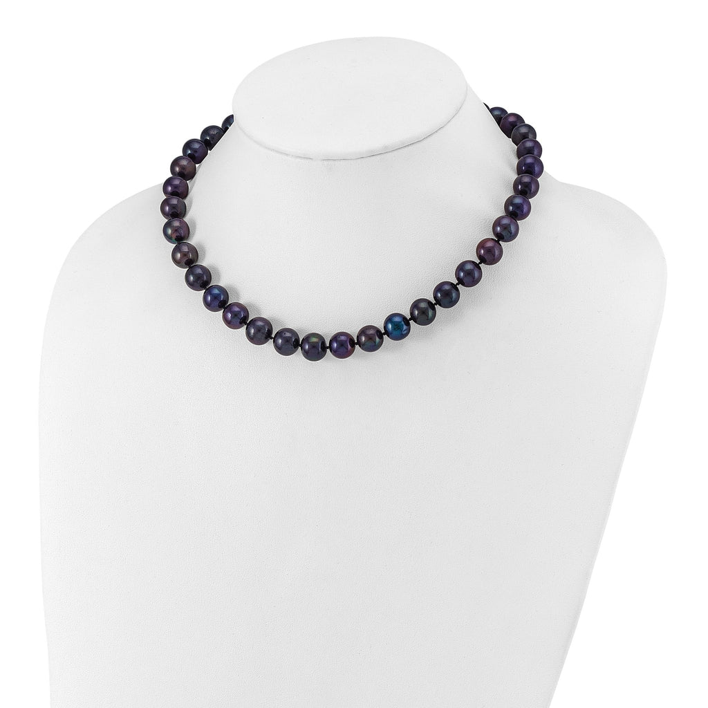 Sterling Silver Rhodium-plated 10-11mm Black Near-Round Freshwater Cultured Pearl 16 inch Necklace