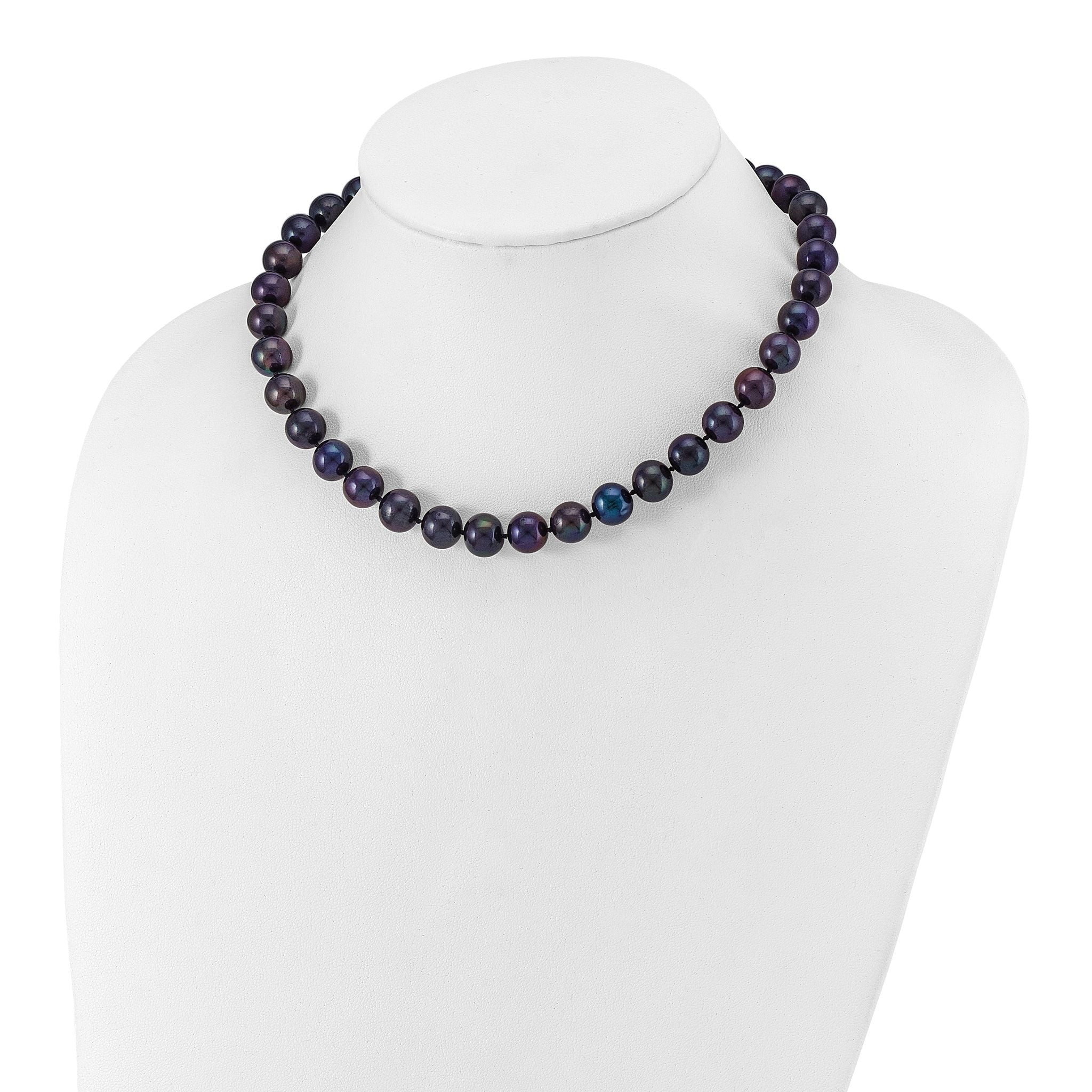 Sterling Silver Rhodium-plated 10-11mm Black Near-Round Freshwater Cultured Pearl 16 inch Necklace
