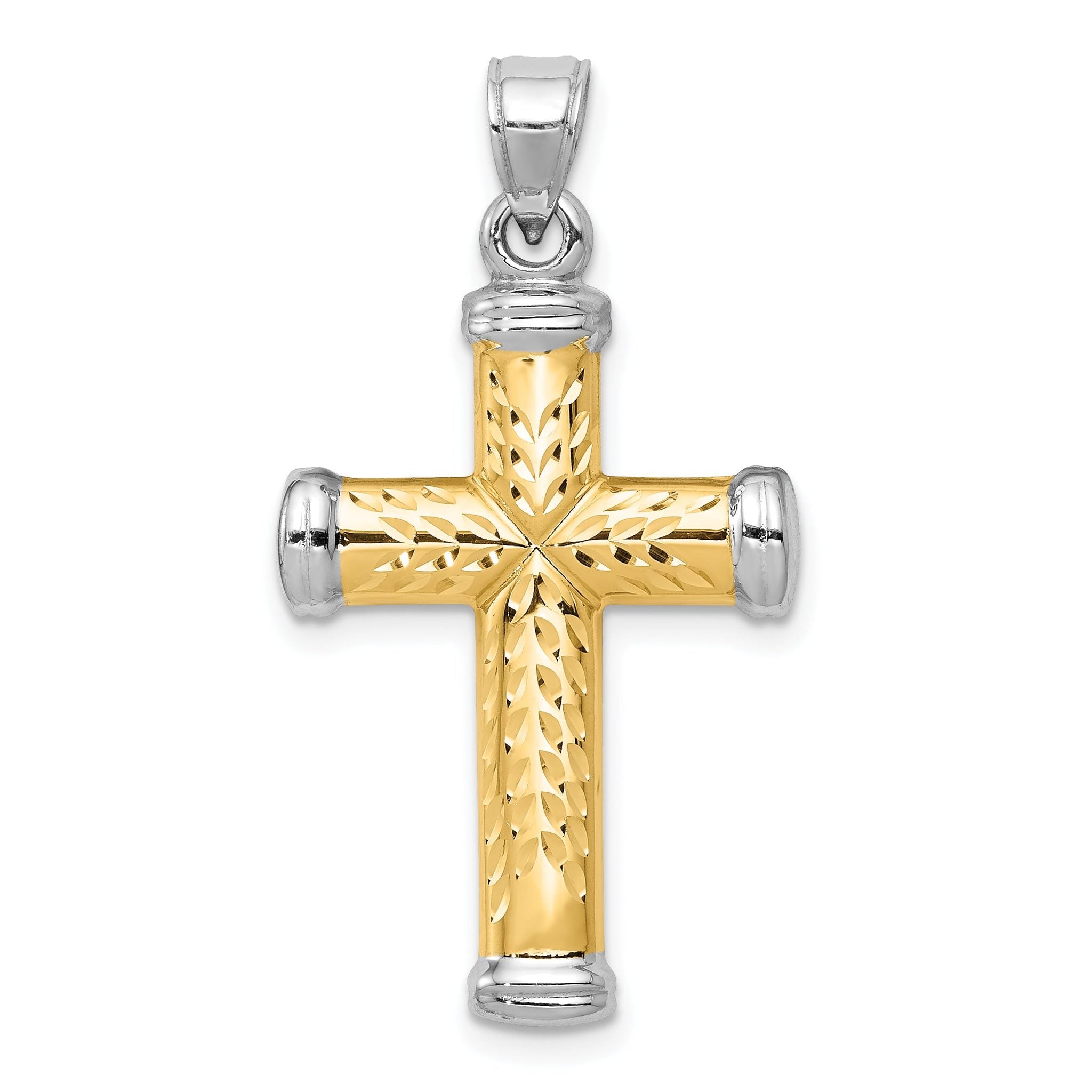 14K Two-Tone Gold Reversible Cross Pendant with Polished Rhodium Finish Main image