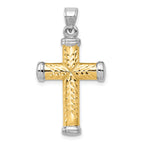 14K Two-Tone Gold Reversible Cross Pendant with Polished Rhodium Finish