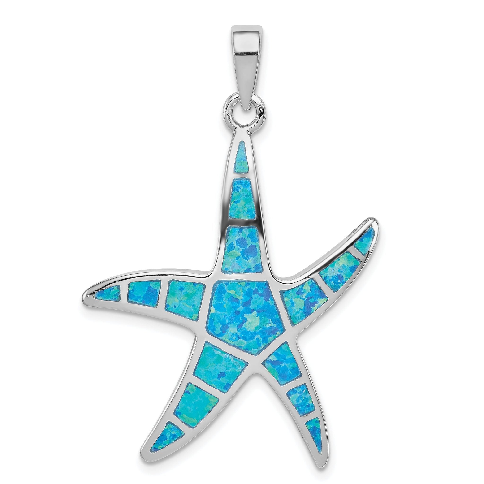 Sterling Silver 925 Opal Starfish Pendant with Rhodium-Plated Finish