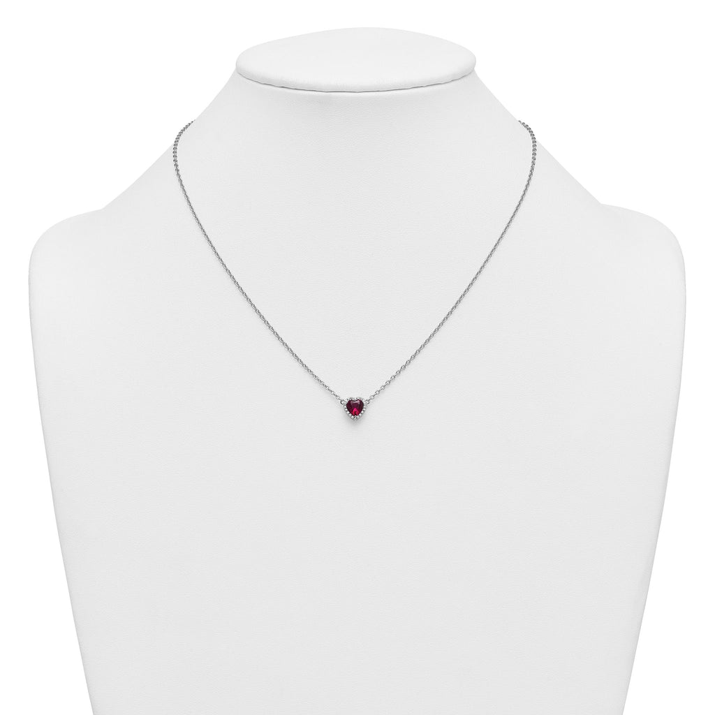 14kw 1/10 carat Lab Grown Diamond VS+ F+ and Genuine Ruby Complete 18 inch Heart Necklace