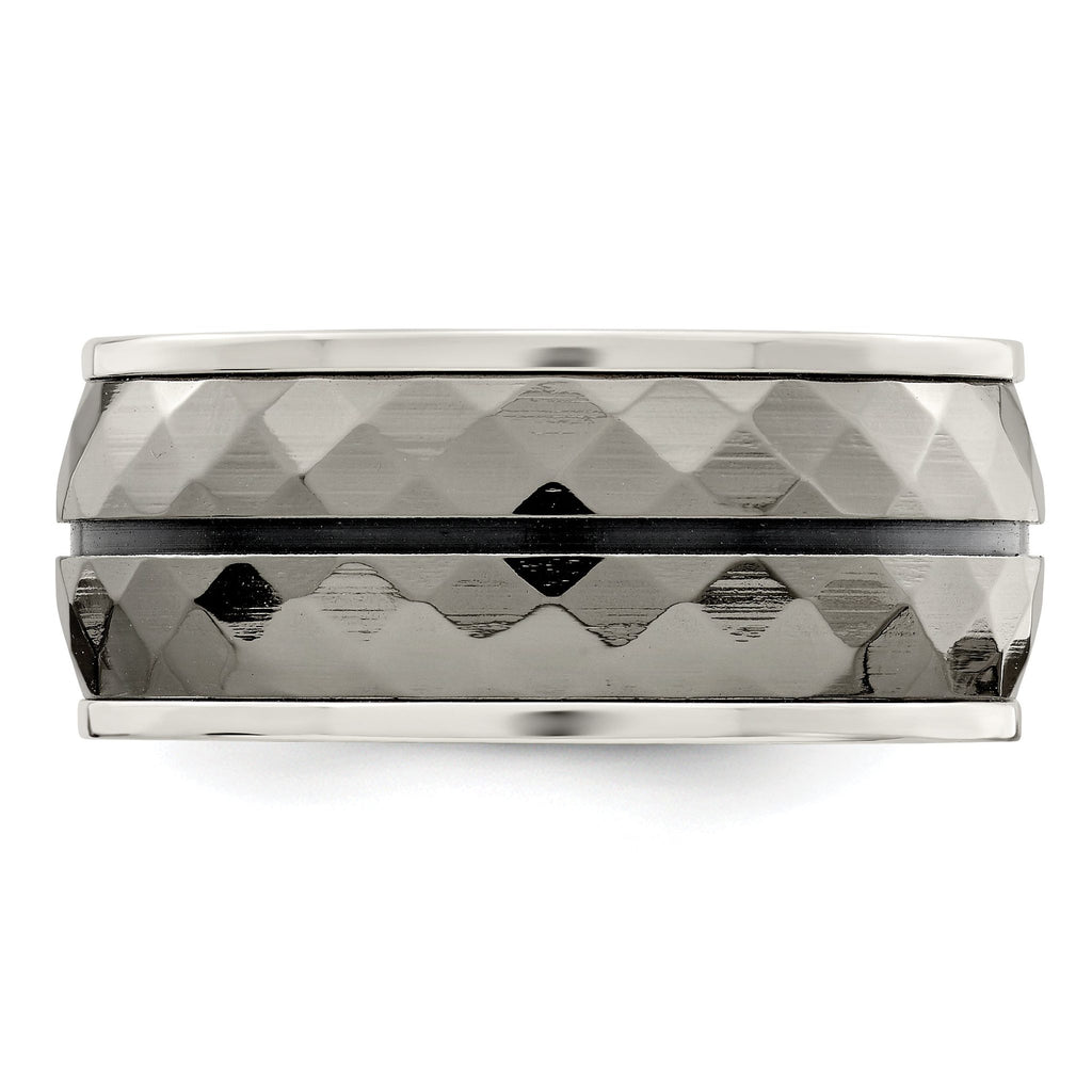 Black Inlay Wedding Band in Sterling Silver & Titanium, 10mm