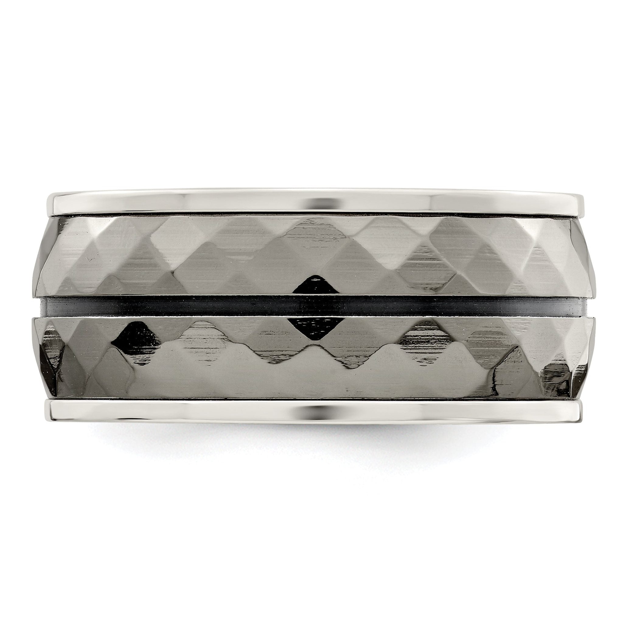 Black Inlay Wedding Band in Sterling Silver & Titanium, 10mm