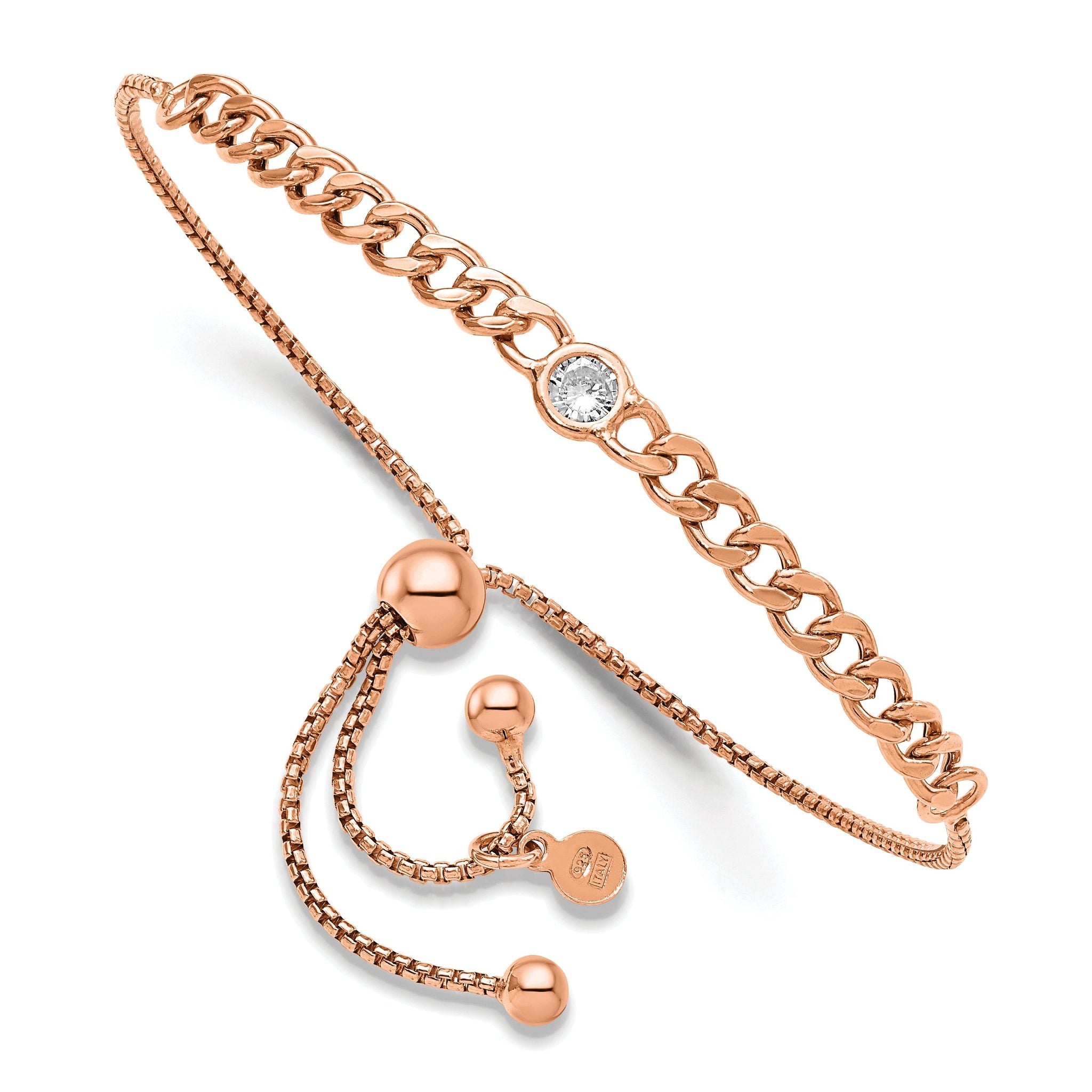 Sterling Silver Rose-tone Polished CZ Bolo Bracelet Main image