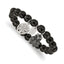 Stainless Steel Antiqued and Polished Owl and Tree of Life 8mm Black Jade Beaded Stretch Bracelet for Women