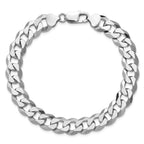 Sterling Silver Rhodium-plated 10.6mm Beveled Curb Chain