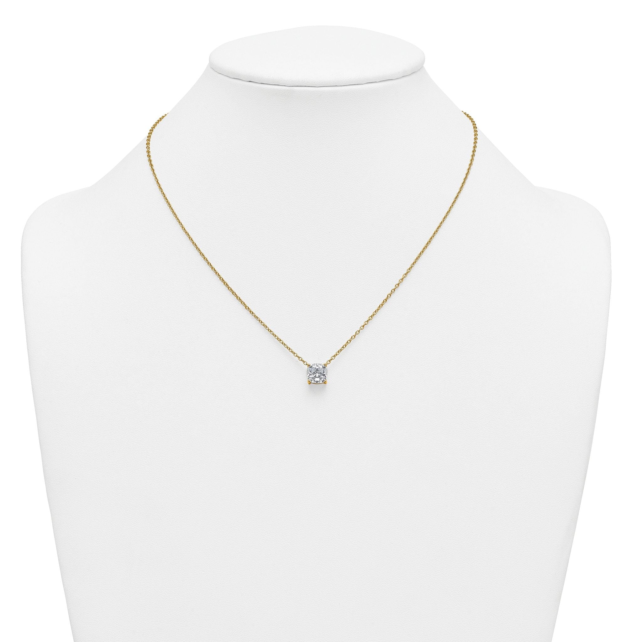 14k 2 1/2 carat Lab Grown Diamond VS+ F+ Cushion Complete 18 inch Four Prong Pendant Necklace