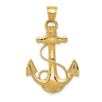 14K Gold Anchor with Rope Pendant Men's Nautical Themed, Solid, 41mm