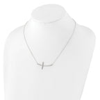 Sterling Silver Rhodium-plated CZ Sideways Cross With 2in Ext Necklace
