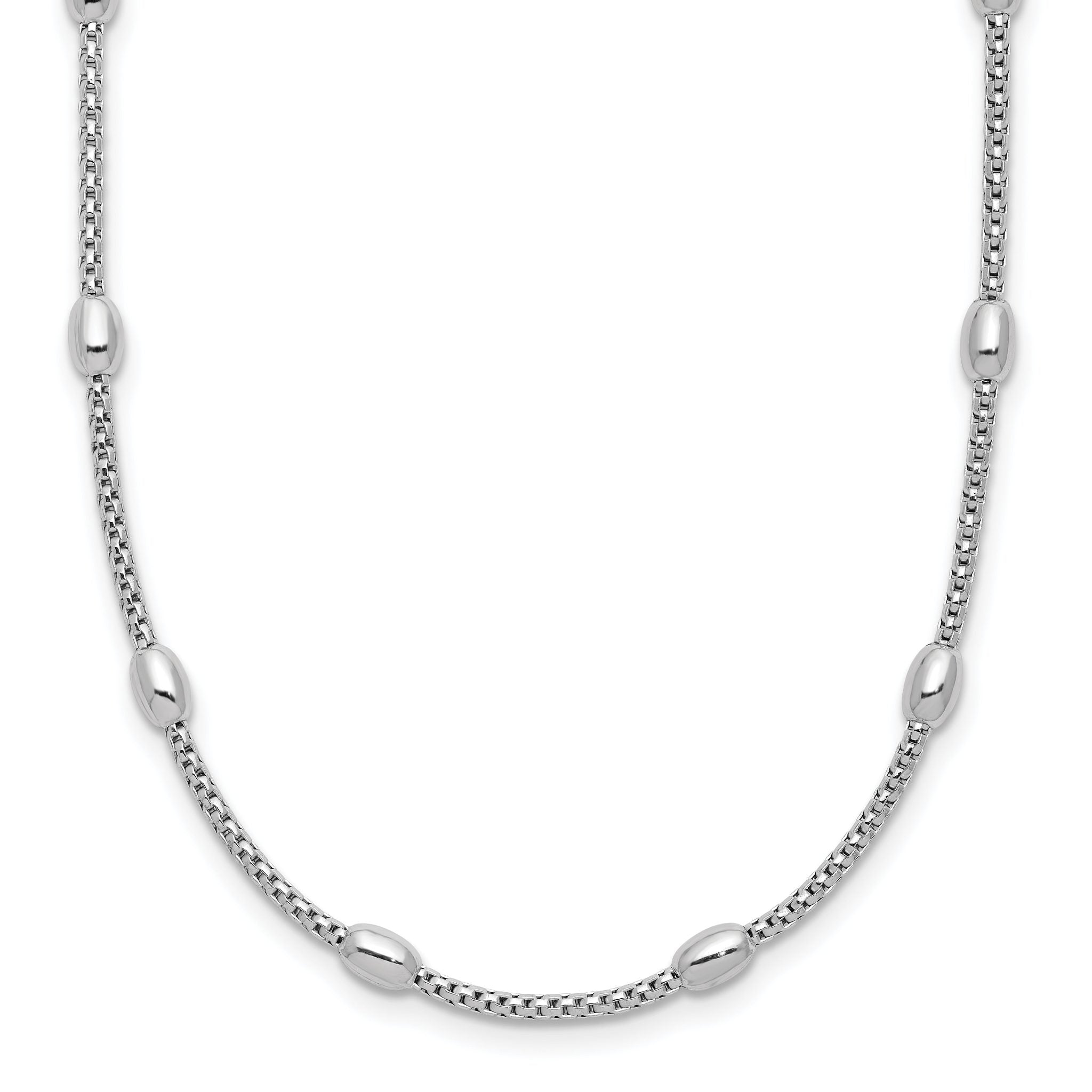 Sterling Silver RH-plated Fancy Bead  w/2in ext. Necklace