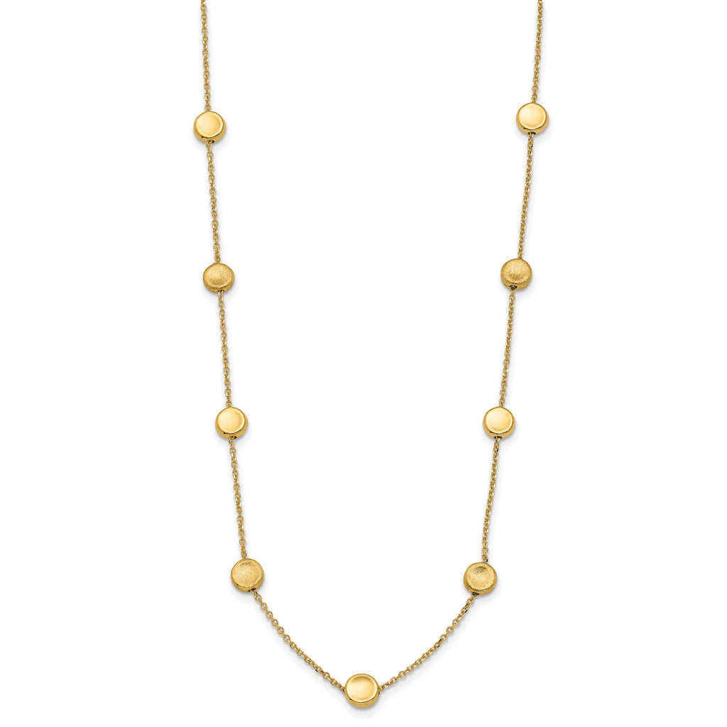 14K Gold Beaded Necklace with Polished Satin Finish and Lifetime Warranty