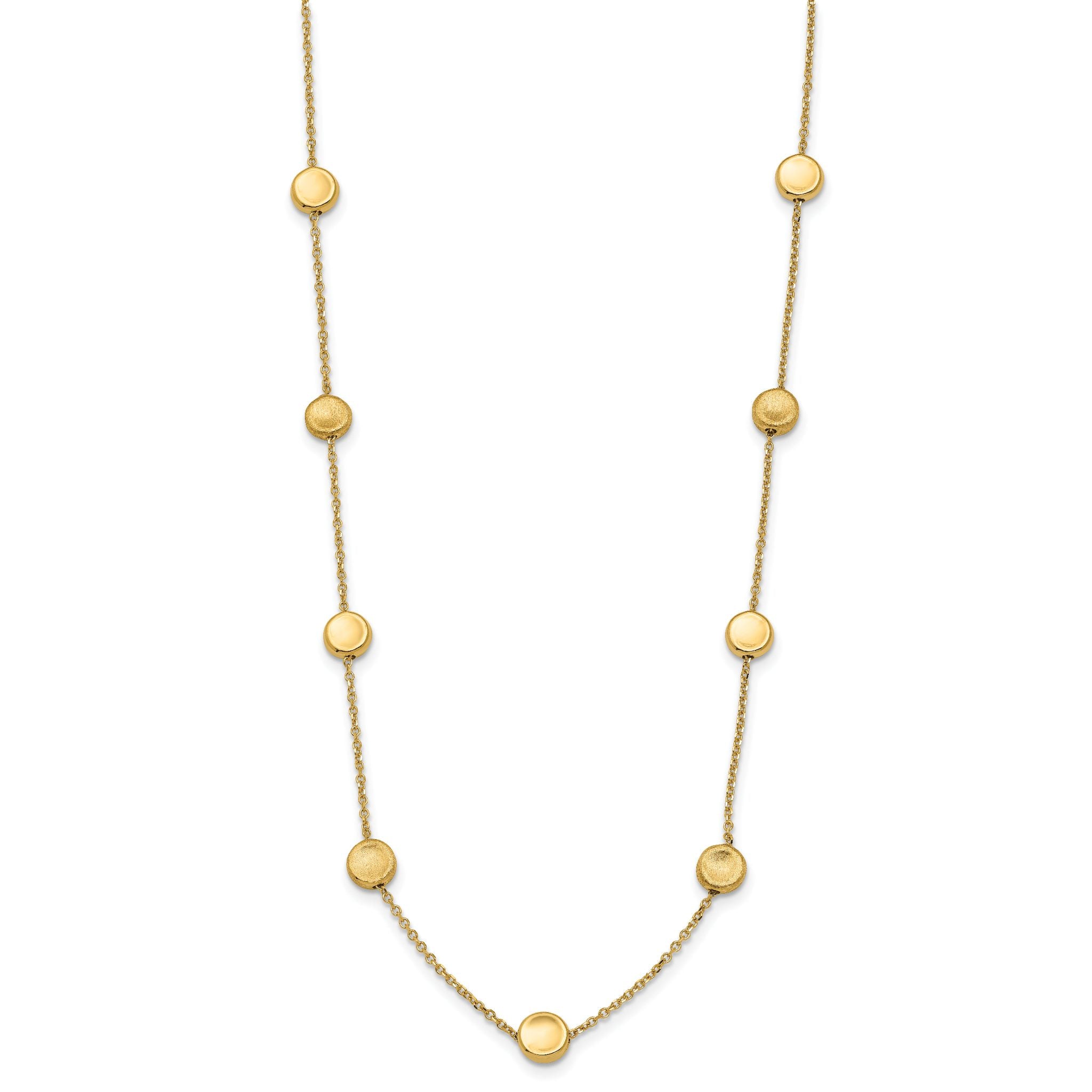 14K Gold Beaded Necklace with Polished Satin Finish and Lifetime Warranty