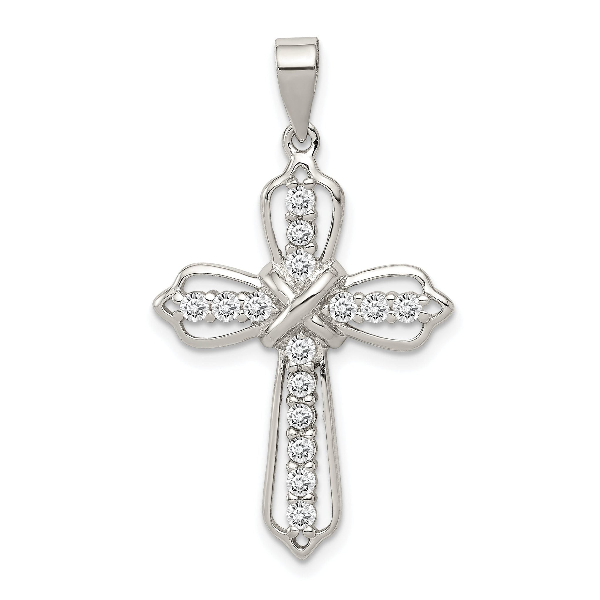 Sterling Silver 925 CZ Cross Pendant with Rhodium Polished Finish