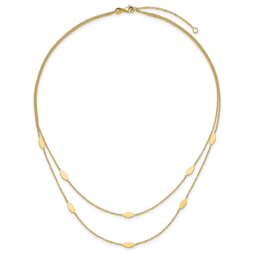 14K Polished Fancy 2-Strand Navette w/ 2in Ext. Necklace
