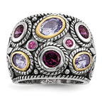 Sterling Silver Rhod. With 14k Pink Qrtz Rhodolite GA & Pink Tourmaline Ring