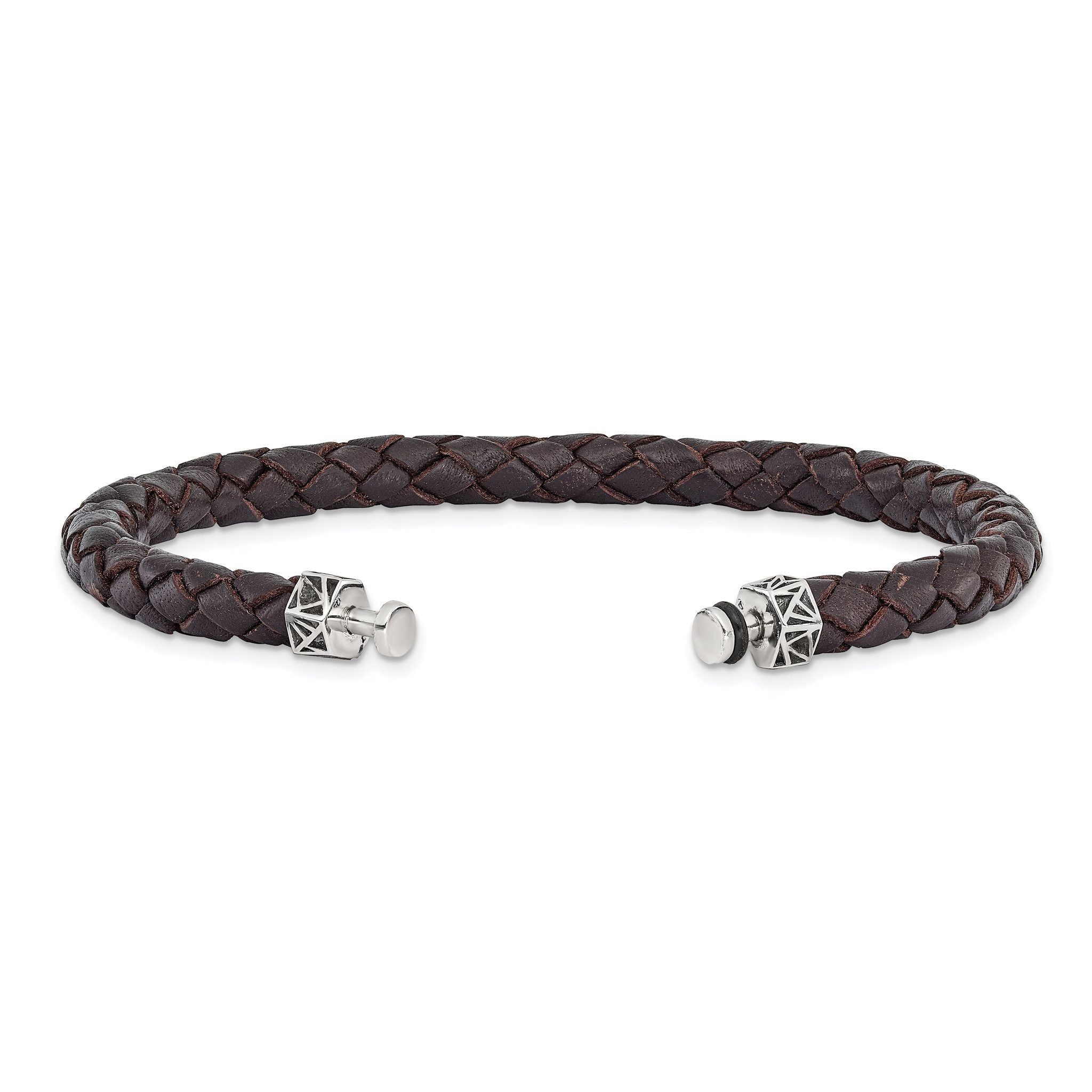 Sterling Silver Reflections 6mm Brown Gen. Leather 8in Bracelet/Bead not included, sold seperately Main image