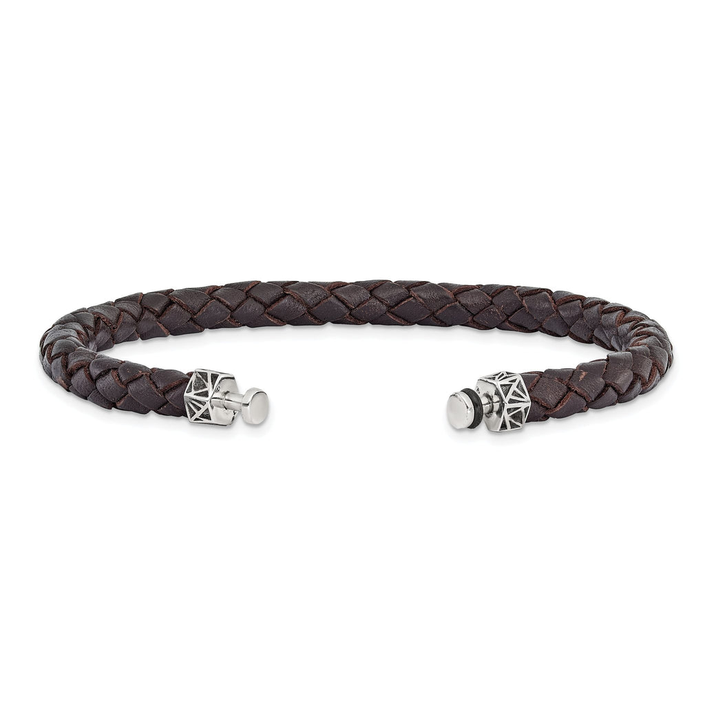 Sterling Silver Reflections 6mm Brown Gen. Leather 8in Bracelet/Bead not included, sold seperately