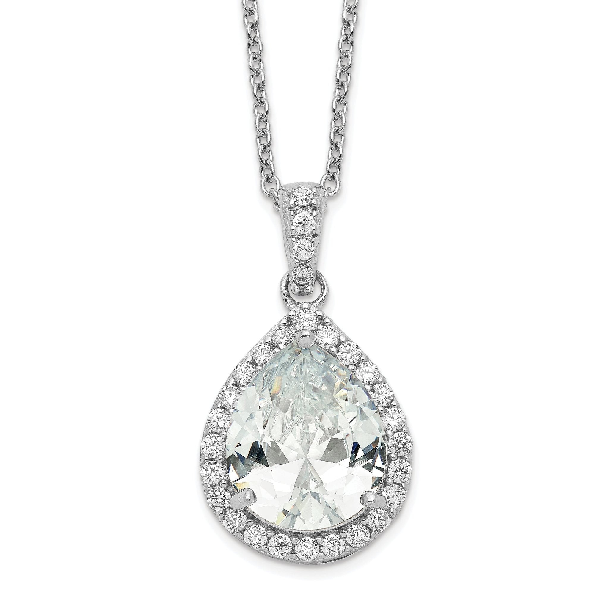 Cheryl M Sterling Silver Rhodium-plated Brilliant-cut Teardrop CZ Halo 18 Inch Necklace Main image
