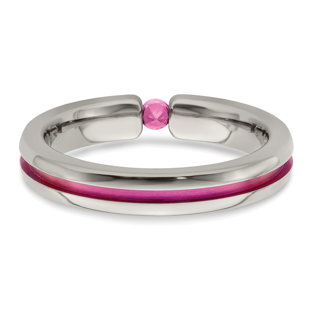 Edward Mirell Titanium Pink Sapphire & Anodized Grooved 4mm Band