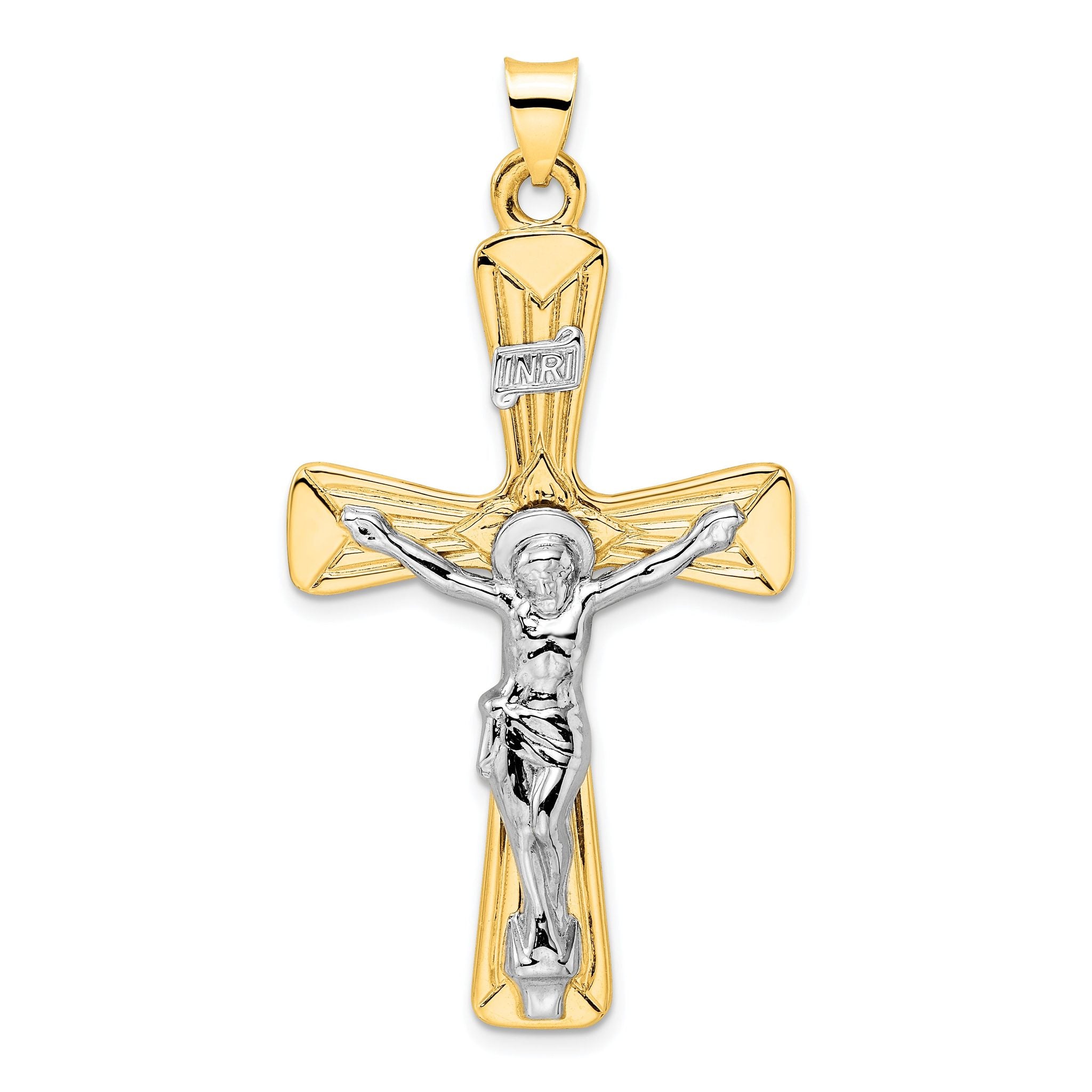 14k Two-tone Polished Solid INRI Crucifix Pendant Main image