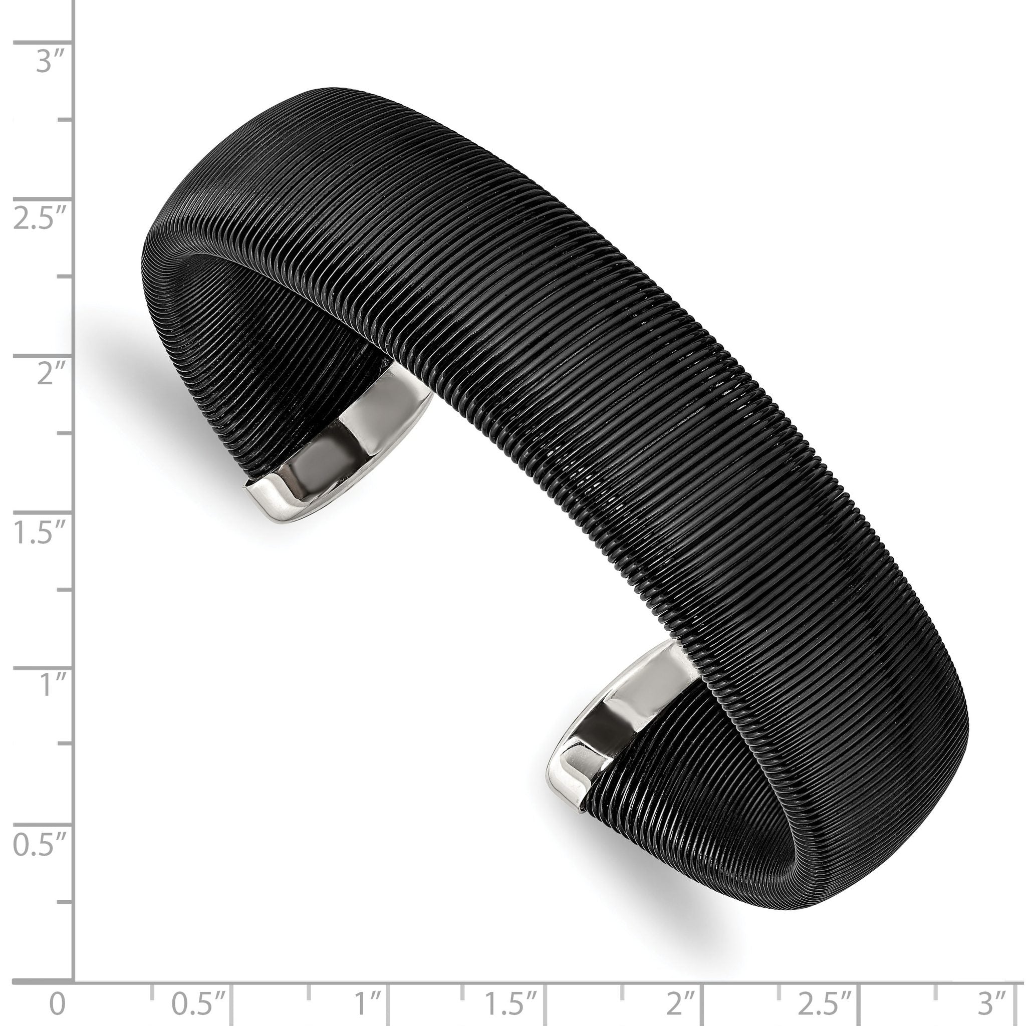 Stainless Steel Polished Black IP-plated Wire 18mm Cuff Bangle Bracelet