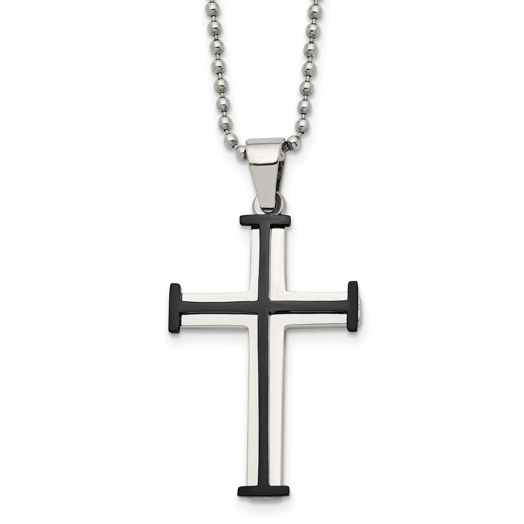 Chisel Stainless Steel Polished Black IP-plated Cross Pendant on a 22 inch Ball Chain Necklace Main image