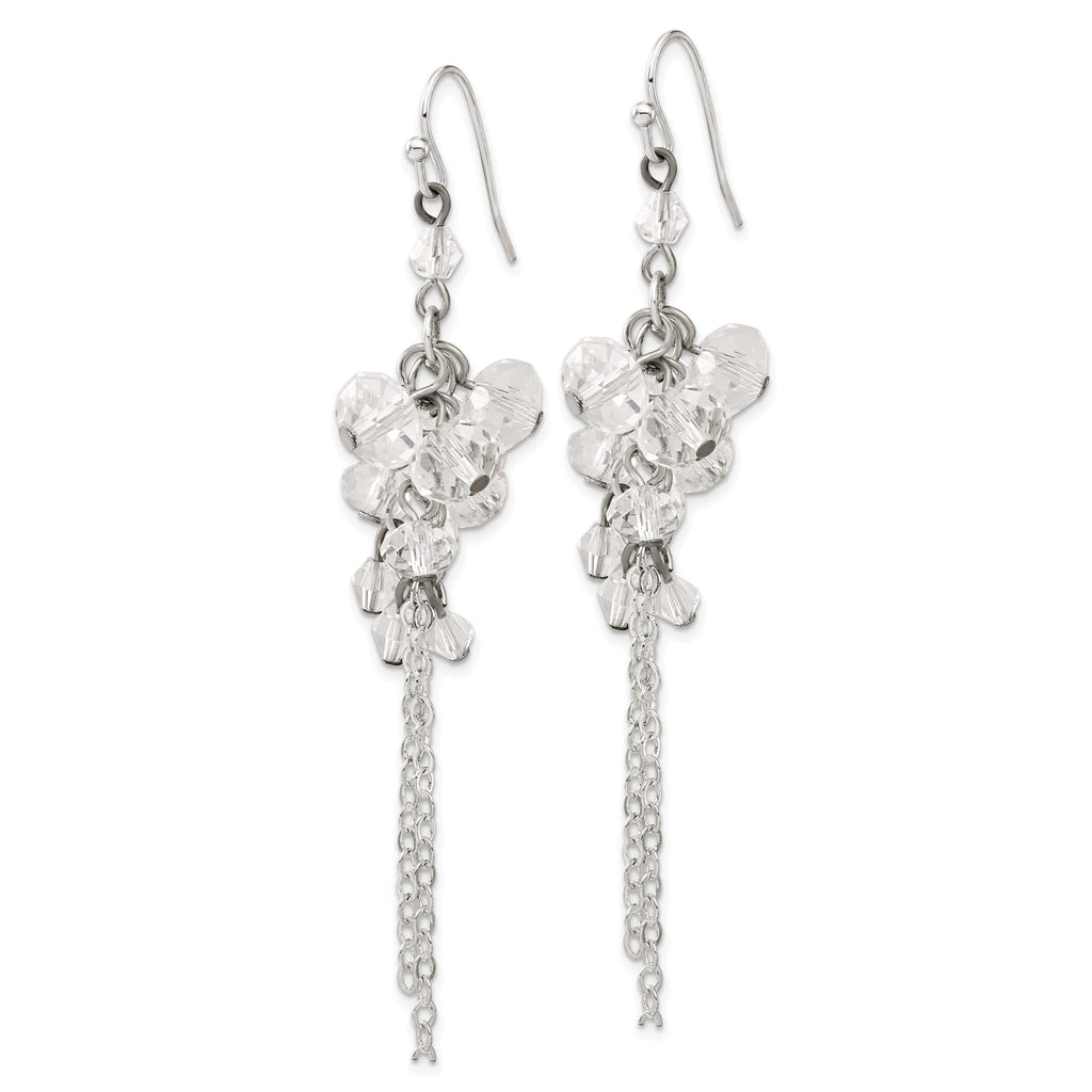 Clear Crystal Bead Cluster Drop Earrings in Silver-Tone
