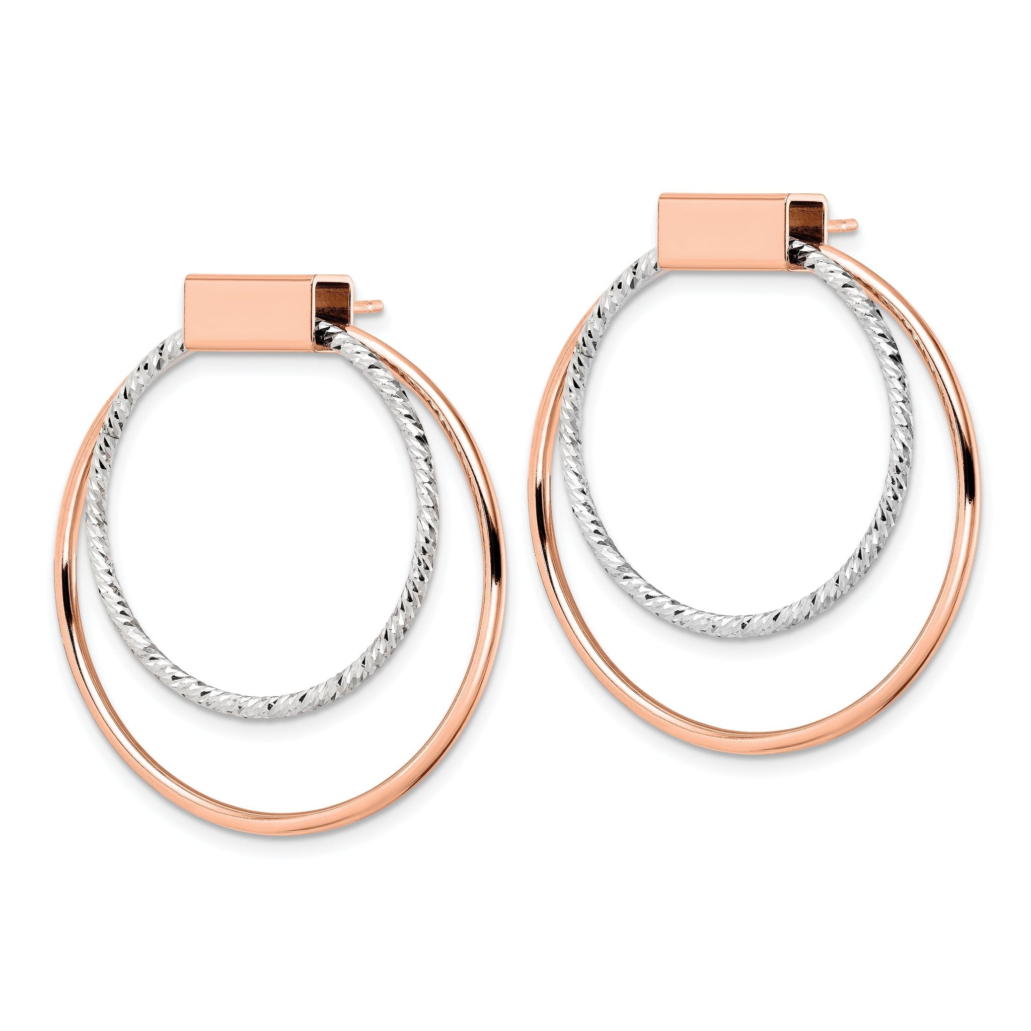 Sterling Silver Rh-p Rose-tone Polished D/C Post Dangle Earrings