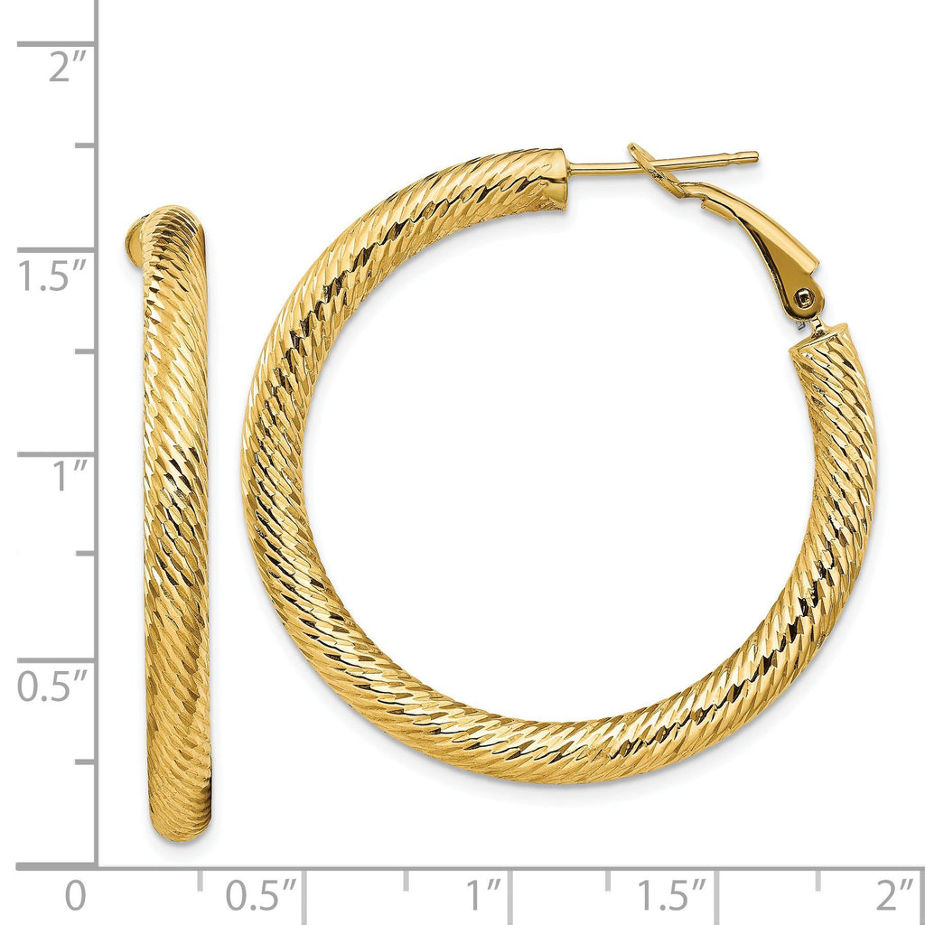 14K Gold Diamond-Cut Hoop Earrings with Omega Back  Polished Finish