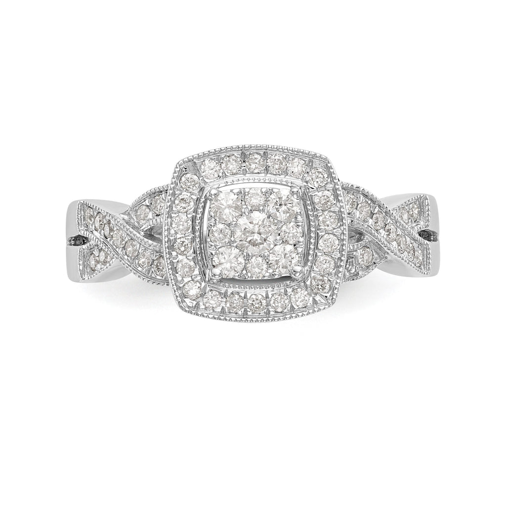 14K White Gold Square Halo Cluster 3/8 carat Diamond Complete Engagement Ring