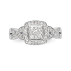 14K White Gold Square Halo Cluster 3/8 carat Diamond Complete Engagement Ring