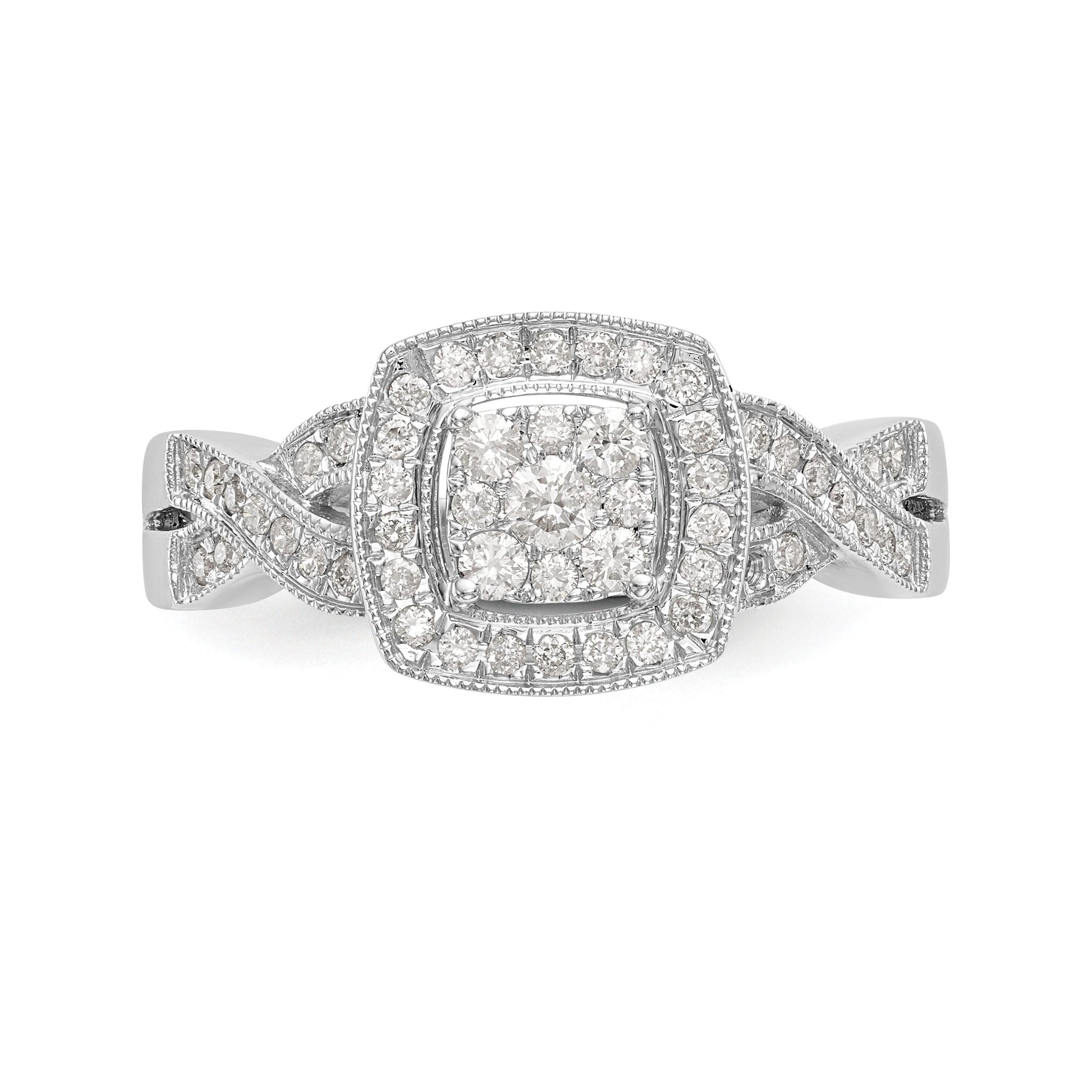 14K White Gold Square Halo Cluster 3/8 carat Diamond Complete Engagement Ring