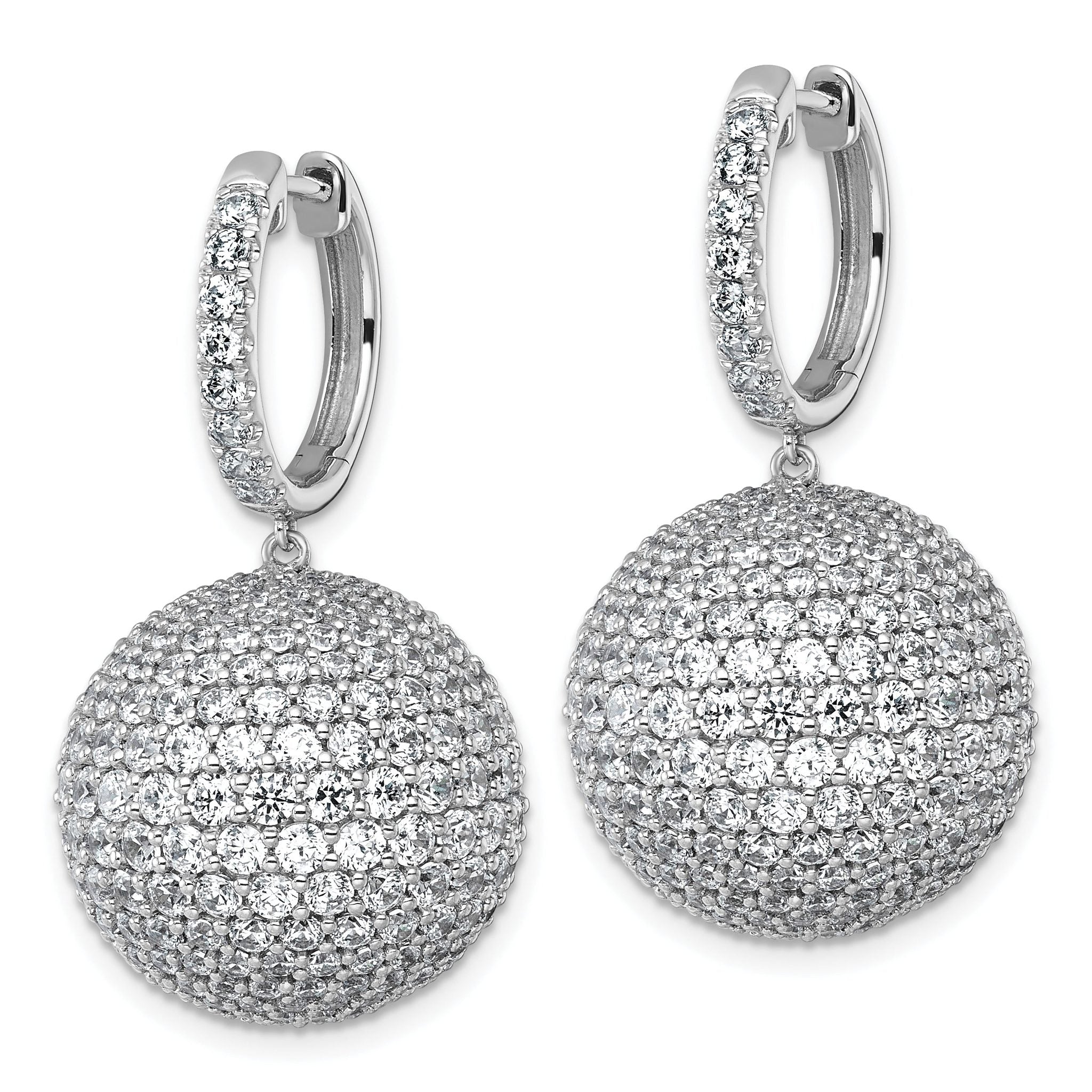14k White Gold 13 7/8 carat Lab Grown Diamond VS+ F+ Pave Ball Complete Dangle Hoop Earrings