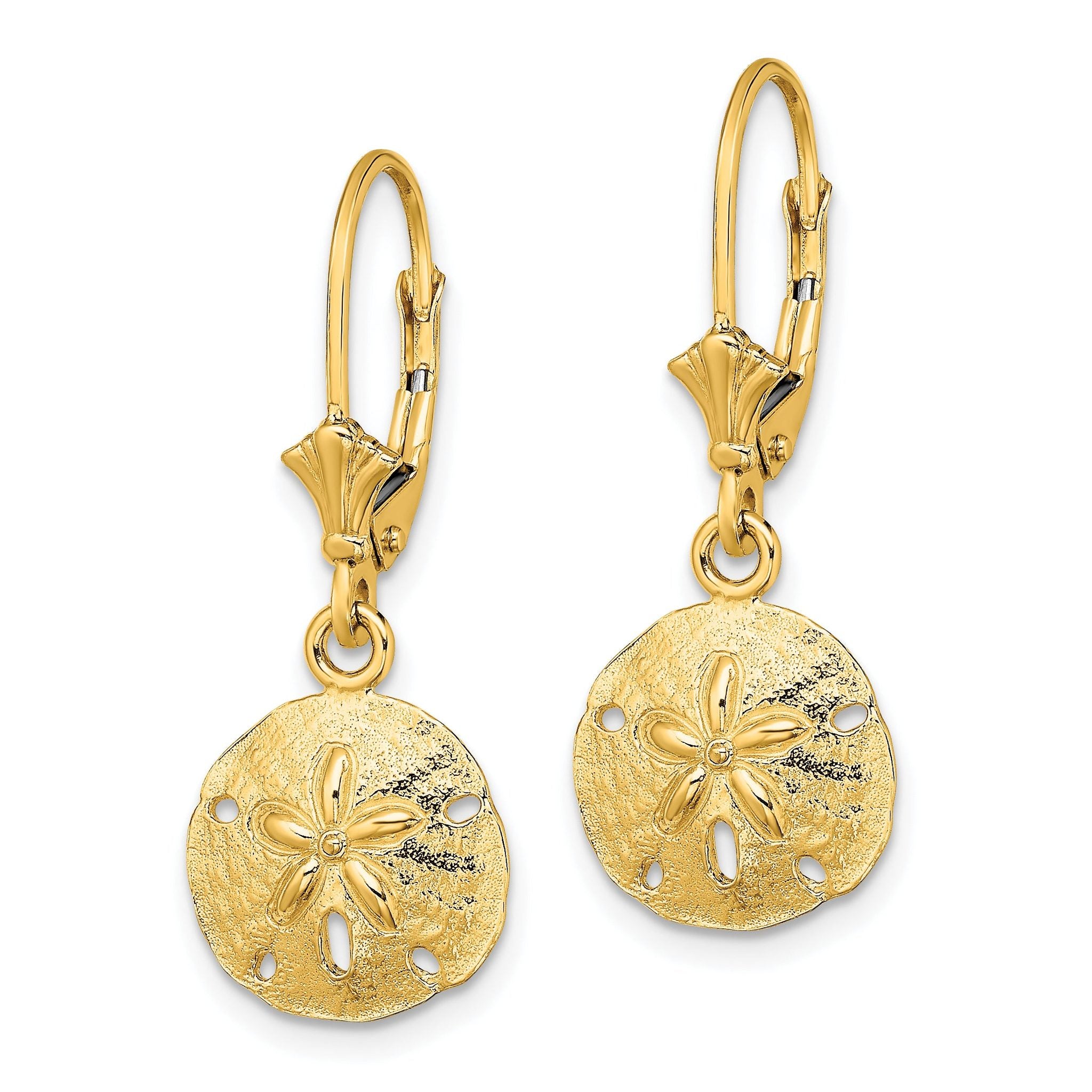 10K Polished Sand Dollar Leverback Earrings Secondary image