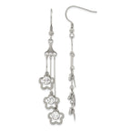 Stainless Steel Polished Flower Cubic Zirconia Drop Dangle Earrings for Women