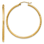 10k Satin and Diamond-cut 2mm Round Tube Hoop Earrings