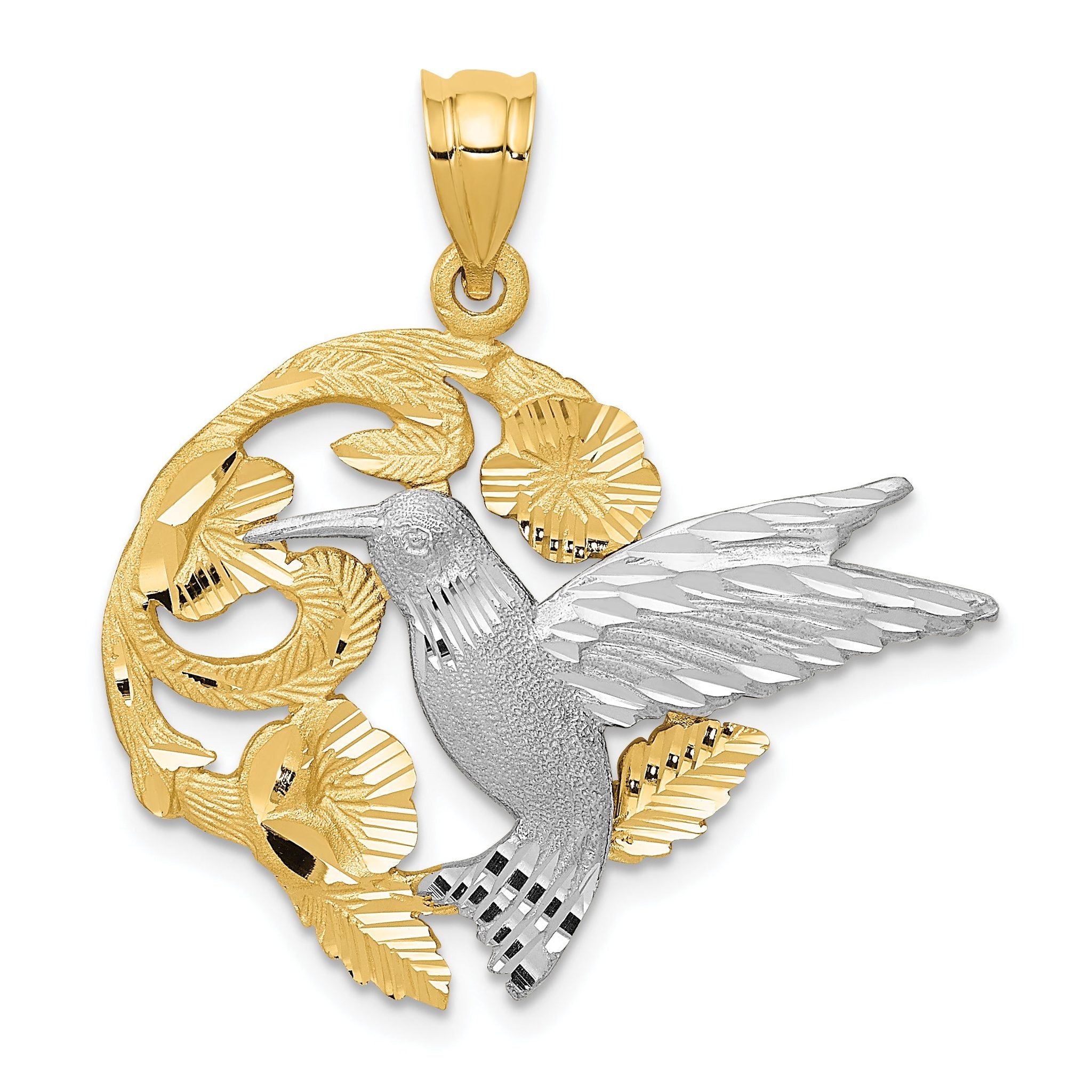14K Two-Tone Gold Hummingbird Charm with Diamond-Cut Detailing Elegant Finish Main image
